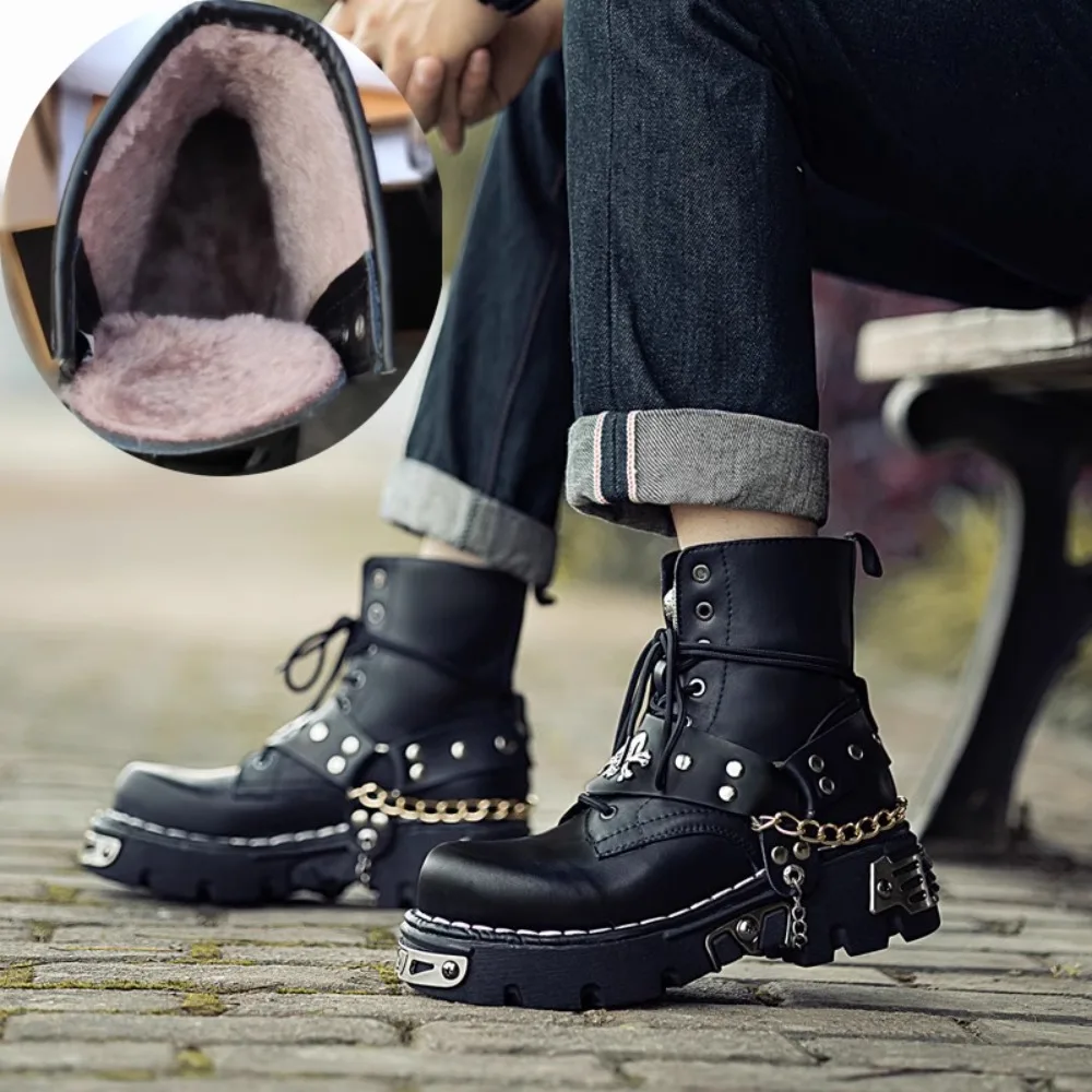 Motorcycle Chain - 남성 패션 정품 가죽 오토바이 부츠,