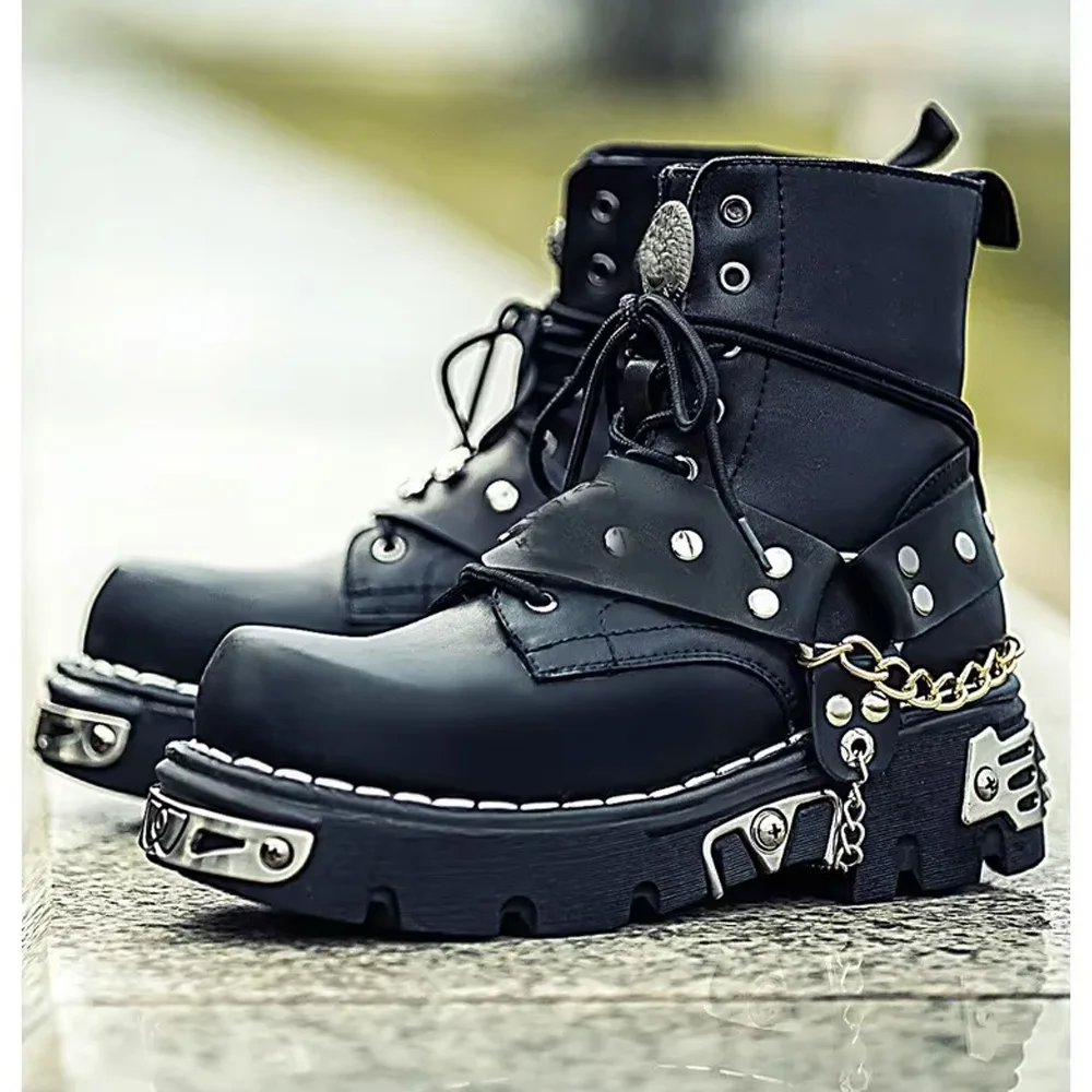 남성 패션 정품 가죽 오토바이 부츠, 펑크 고스 해골  - Motorcycle Chain 리뷰 및 가격
