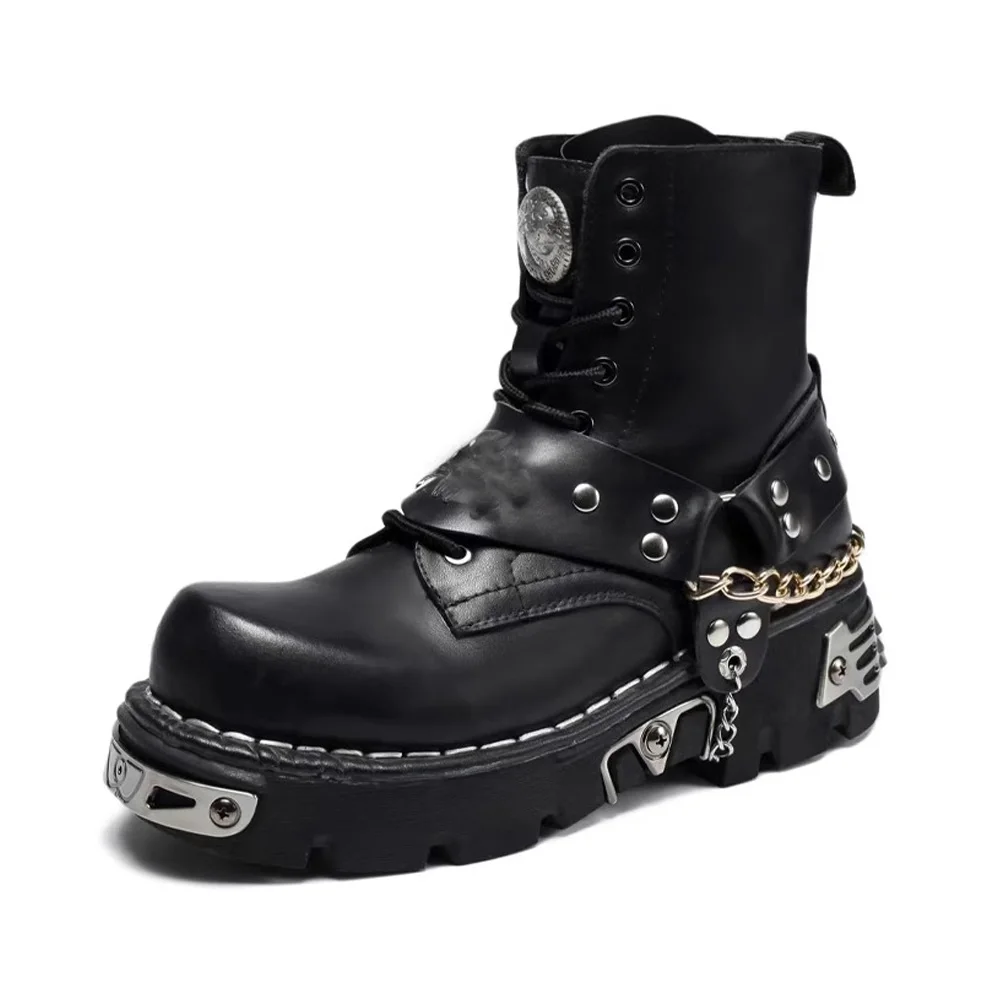 남성 패션 정품 가죽 오토바이 부츠, 펑크 고스 해골  - Motorcycle Chain 리뷰 및 가격