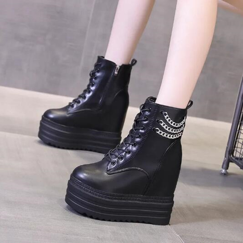 새로운 여성 앵클 부츠 가죽 두꺼운 밑창 오토바이 부츠 - Motorcycle Chain 리뷰 및 가격