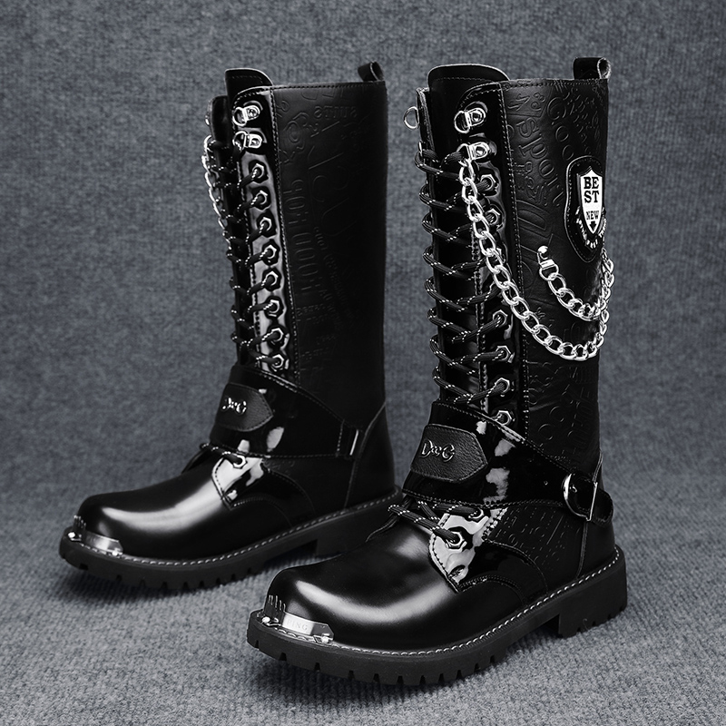 남성 플러스 사이즈 캐주얼 하이탑 부츠 봄 가을 신상  - Motorcycle Chain 리뷰 및 가격